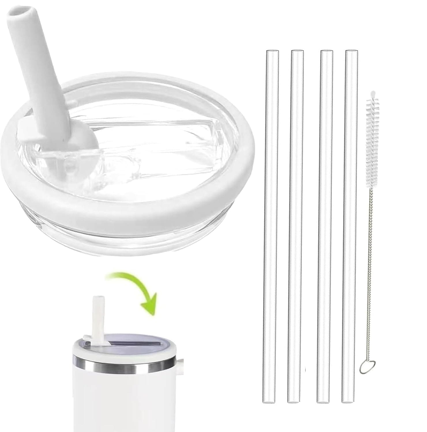 Leak Proof Lid for Stanley Cup,1 Pack 40 oz Tumbler Flip Straw Lid Replacement fit for Stanley Quencher 1.2L, Reusable Tumbler Cover Sets with 4 Straws and 1 Cleaning Brush