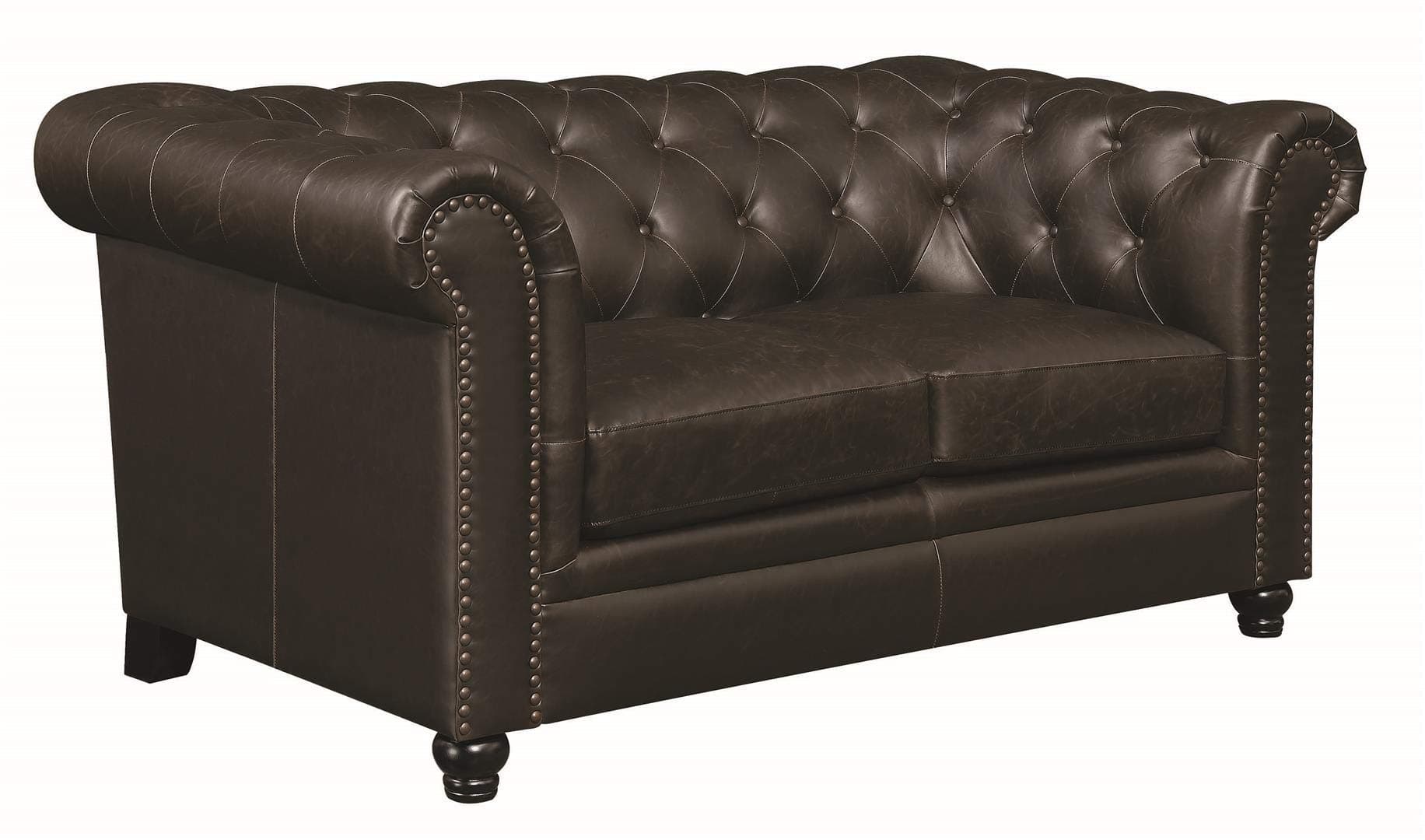 Roy Button-Tufted Loveseat with Rolled Back and Arms Brown