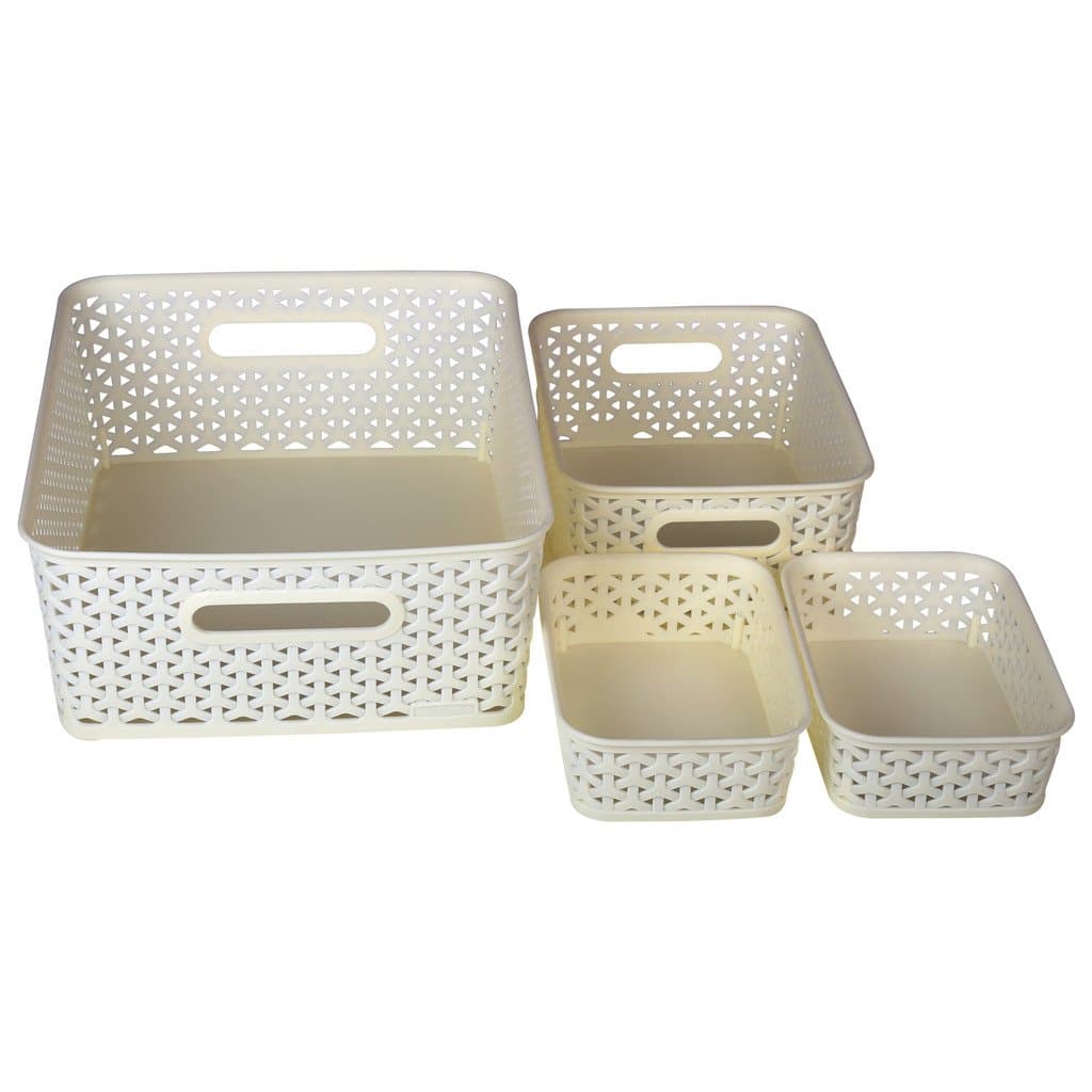 Bel Casa Royal Baskets for Storage Combo - White, Set of 4 (Medium, Small and A6x2)