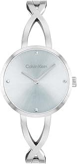 Calvin Klein Two Hand Quartz Movement Watch for Women Sculpted Embrace Collection with Stainless Steel Bangle Bracelet - Available in Silver, Gold or Two-Tone