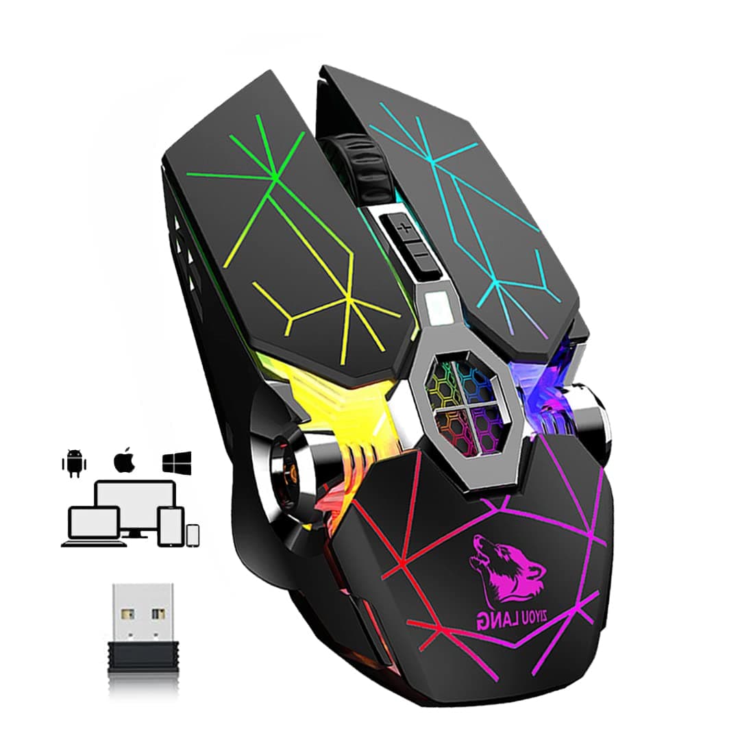 Wireless Gaming Mouse, RGB Multi-Colour Backlit Mice, Rechargeable Silent Mouse, 6 Buttons 2400 DPI Compatible Laptop PC Windows Mac Linux OSX Notebook Office Games Multiple Functions (Star Black)