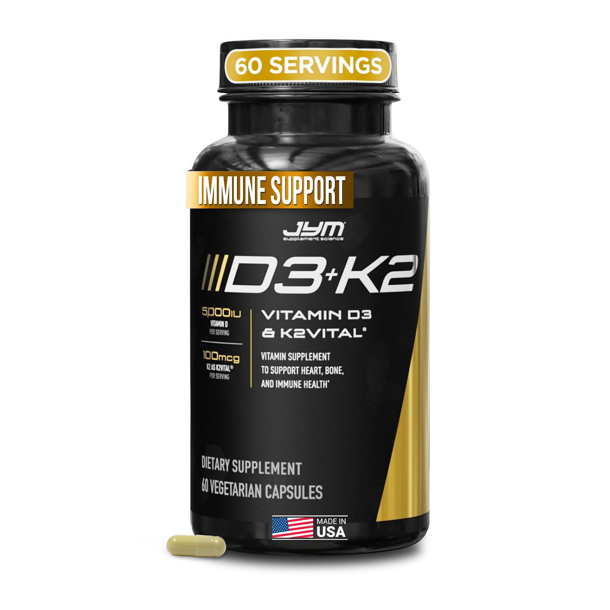 JYM Supplement Science D3 + K2 with 5000iu D3 & 100mcg of Vitamin K2 as MK-7, Bone, Cardiovascular + Immune Health for Men & Women, Softgel