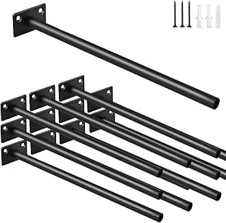 12 Pcs 10" Black Steel Floating Shelf Bracket Blind Shelf Supports - Hidden Brackets for Floating Wood Shelves - Concealed Blind Shelf Support – Screws and Wall Plugs Included
