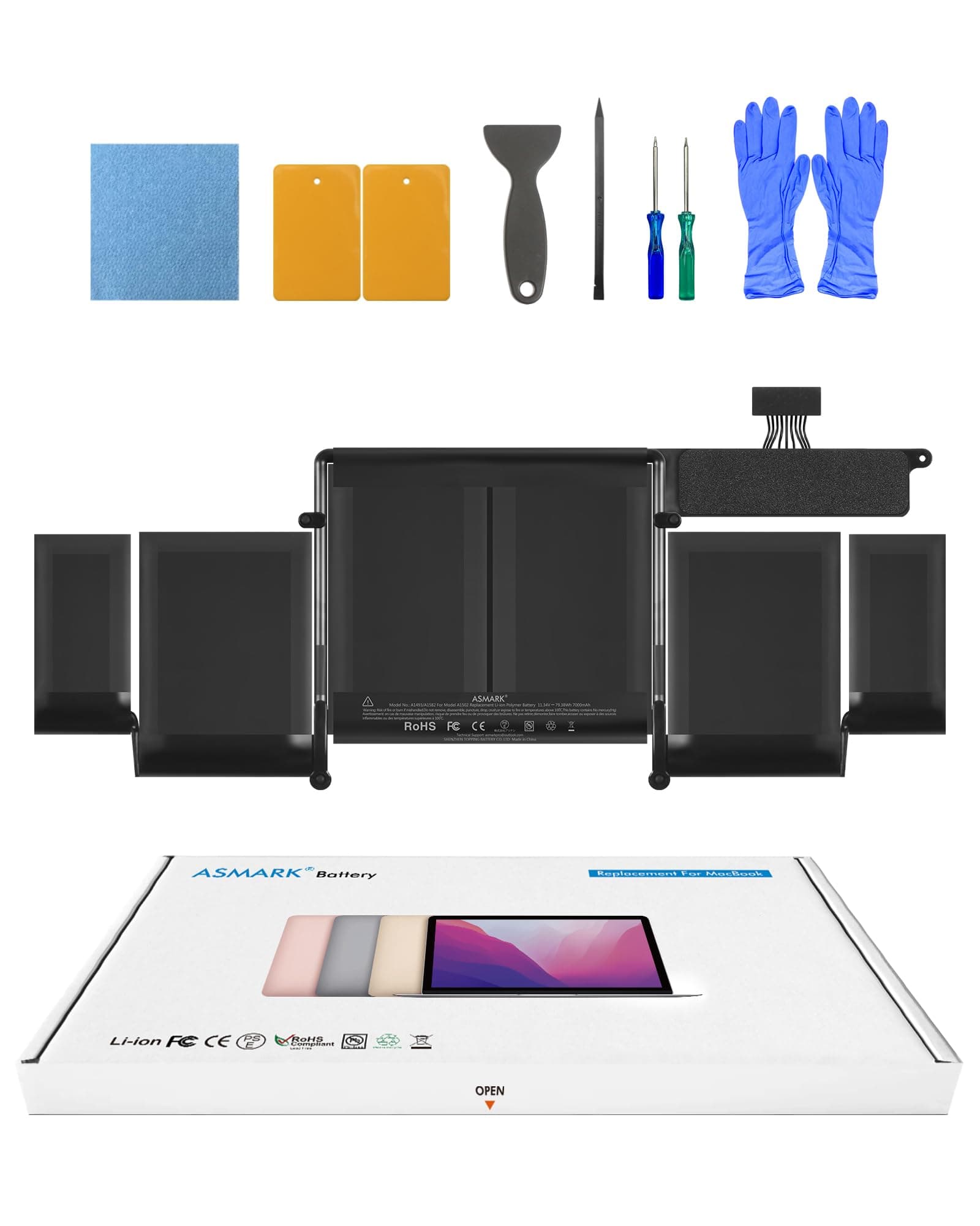 ASMARK Macbook Pro A1502 Battery Replacement for 13-inch (Early 2015,Mid 2014,Late 2013) Retina A1493/A1582 Battery