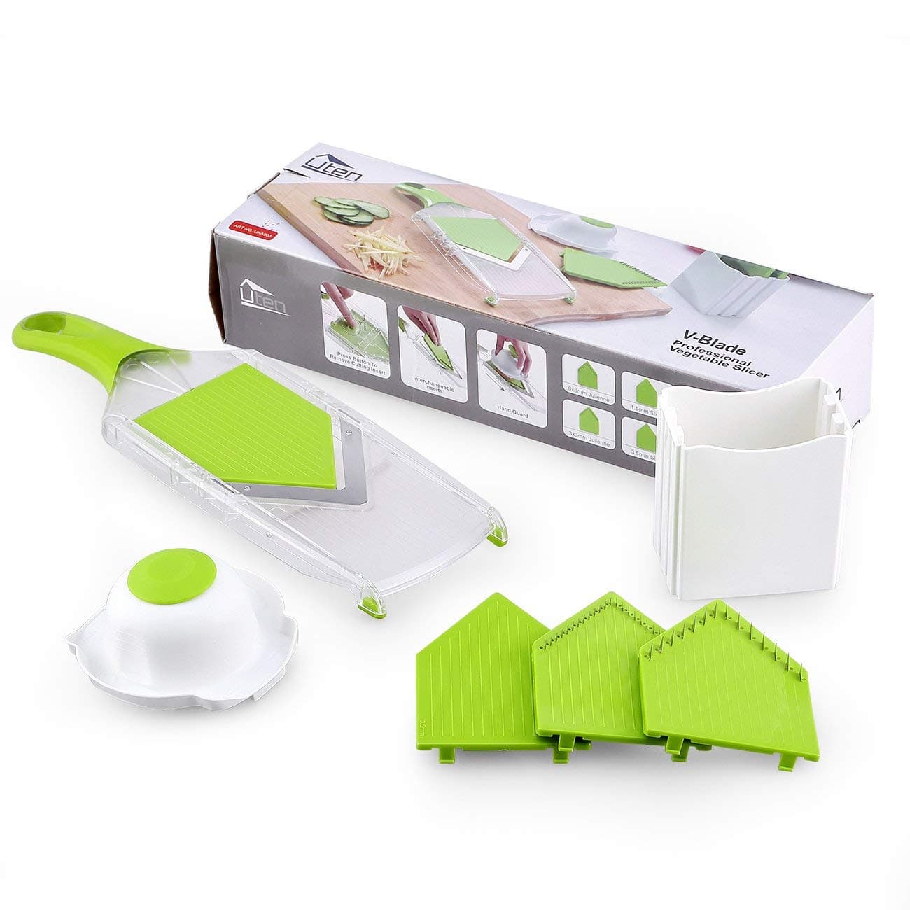 Uten Vegetable Hand Held Spiral Slicer Easy Clean Kitchen Tool for Potato,Carrot,Cucumber, ABS, Green, 1.1lb