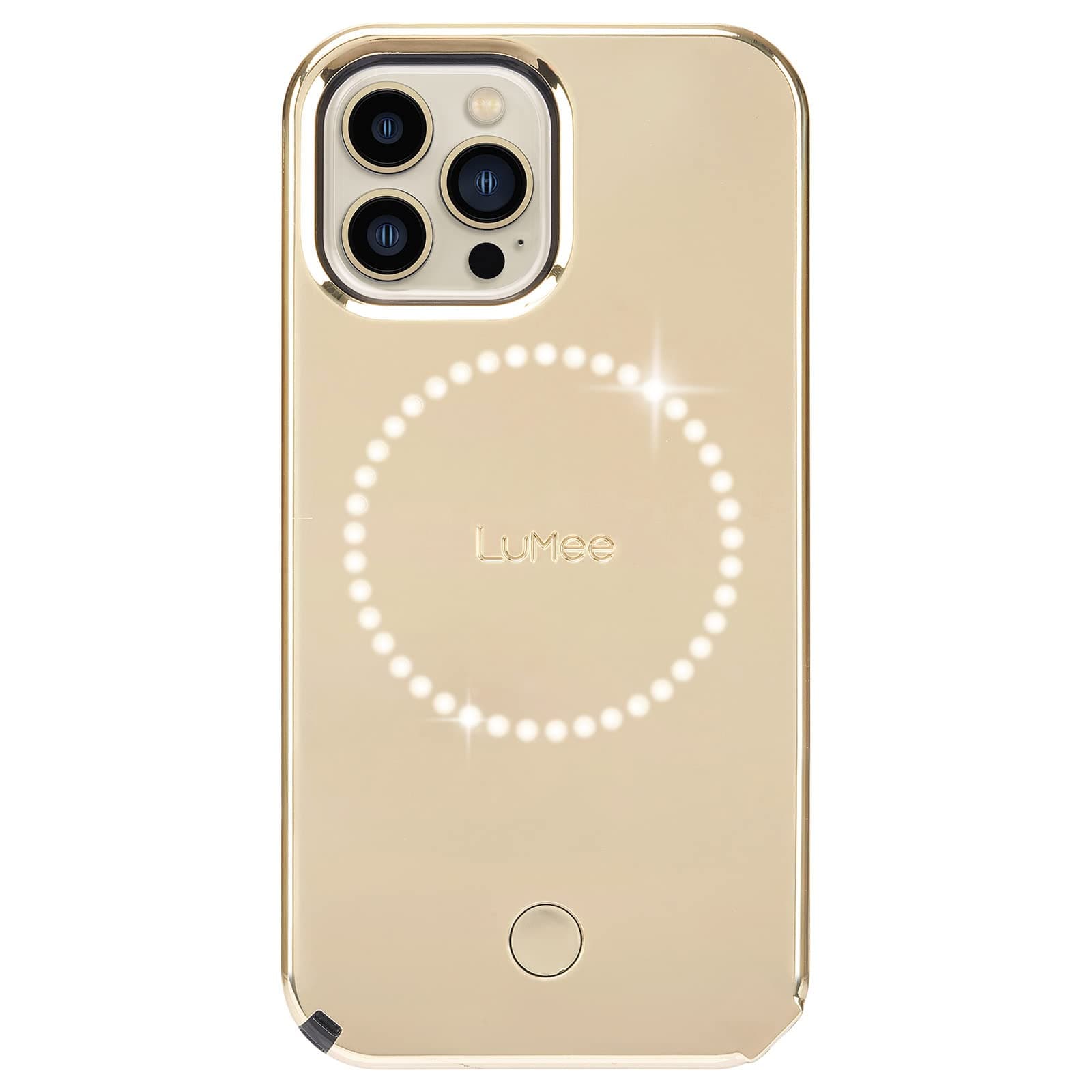 LuMee - Halo - Lighted Selfie Case for iPhone 13 Pro Max - Built-in Adjustable LED Lighting - 6.7 Inch - Gold Mirror