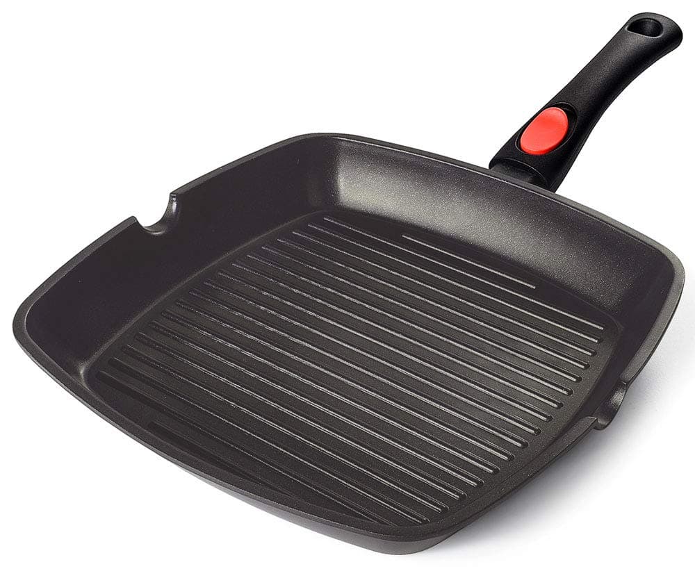 28cm Griddle Pan for All Hobs Including Induction | Oven-Safe Cast Aluminium Steak Pan with Detachable Handle | PFOA-Free Nonstick Coating