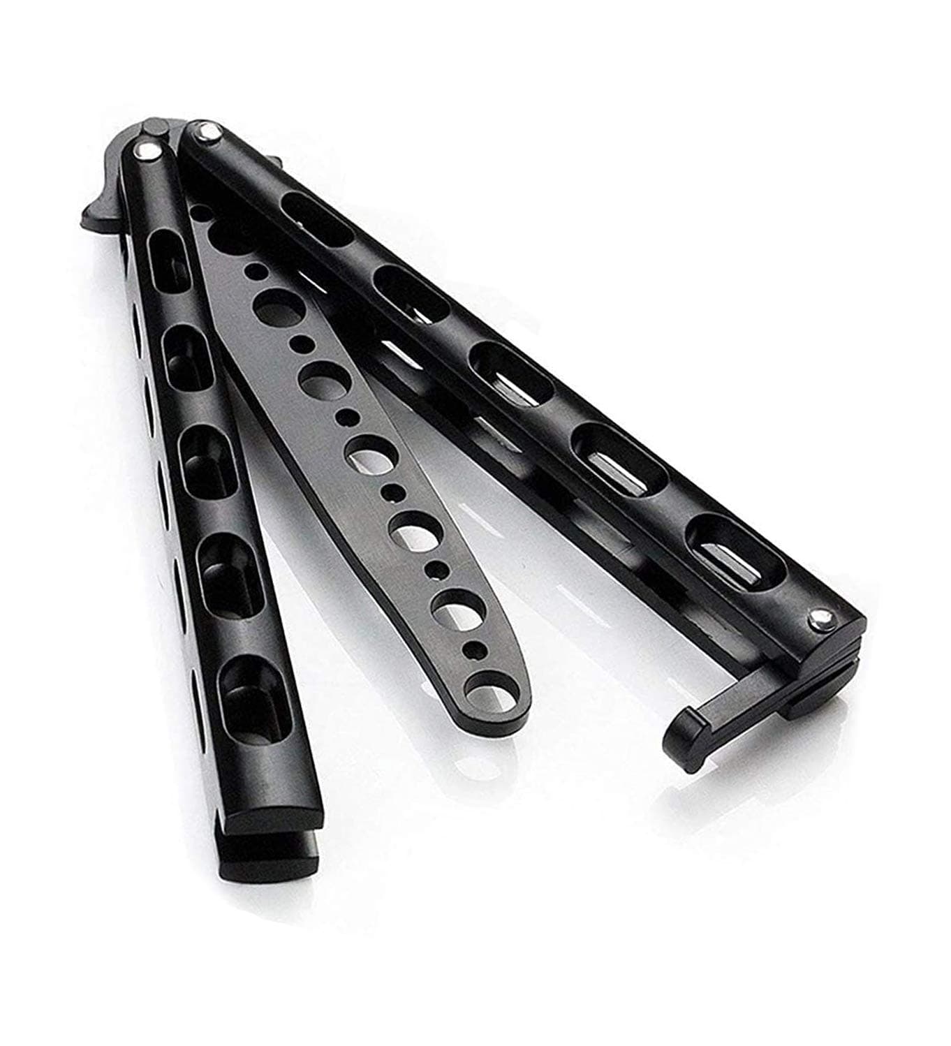 Butterfly Knife Trainer Practice with O-Ring Latch - Enhanced Version - Black Metal Steel - no Offensive Blade - for Beginner, Butterfly Knives Lover and More