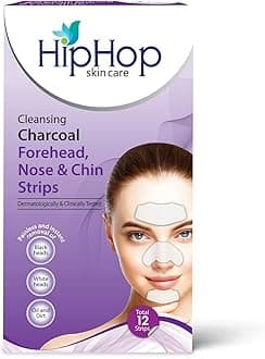 HipHop Skin Care Cleansing Charcoal Strips for Forehead, Nose & Chin (12 Strips), Blackhead, Whitehead Remover & Pore Cleanser with Glycerine & Tea Tree Oil, All Skin Types