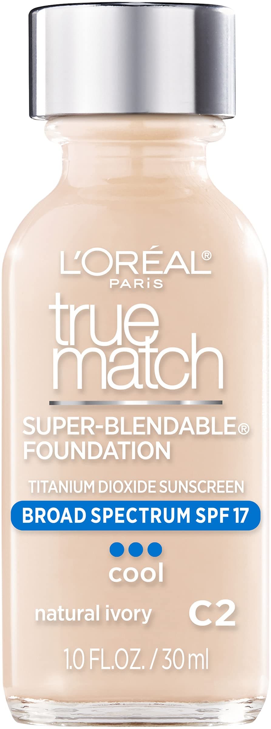 L’Oréal Paris Makeup True Match Super-Blendable Liquid Foundation, Natural Ivory C2, 1 Fl Oz (1 Count)