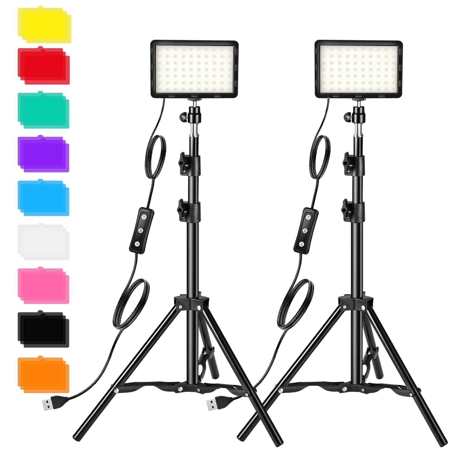Photography Video Lighting Kit, LED Studio Streaming Light with 9 Color Filters for Camera Photo Desktop Video Recording Filming Computer Webcam Conference Game Stream YouTube TikTok