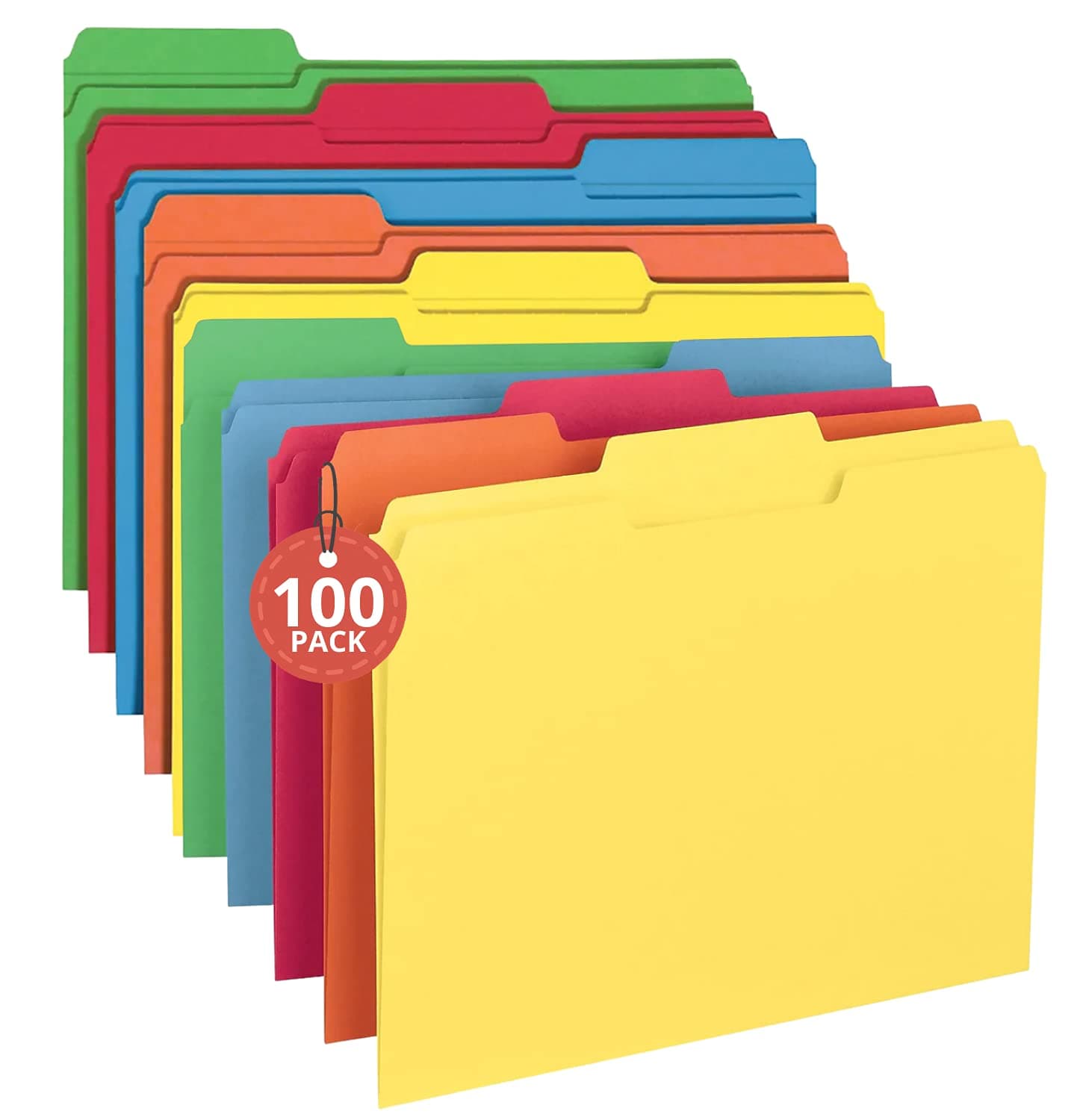 Colored File Folders, Top-Tab File Folders, 3 Tab, 5 Assorted Colors, Letter Size, 100/Pack