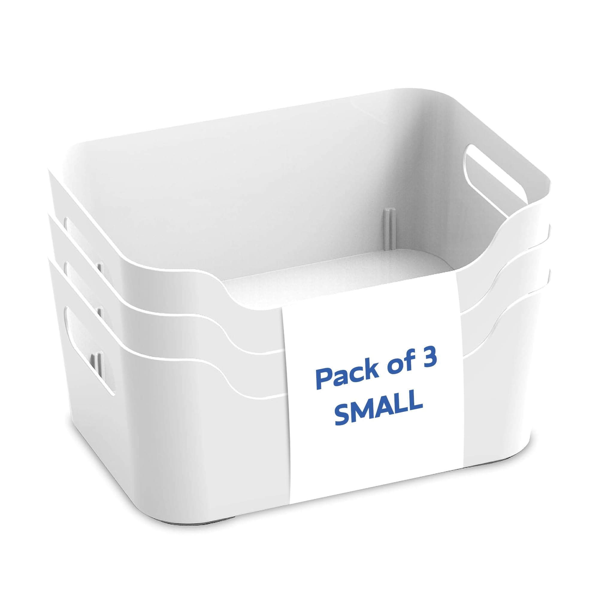 KOLORR Jolly Plastic Small Basket with Handle for Storage Box| Multipurpose Light Weight Plastic Baskets organiser for Clothes Toys Stationary Cosmetics Livingroom Bathroom | Pack of 3 - Nir White