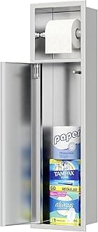 Neodrain Recessed Toilet Paper Holder, Brushed Nickel Toilet Tissue Holder with Storage Cabinet for Toilet Brush Holder, 304 Stainless Steel Wall Bathroom Roll Paper Holder