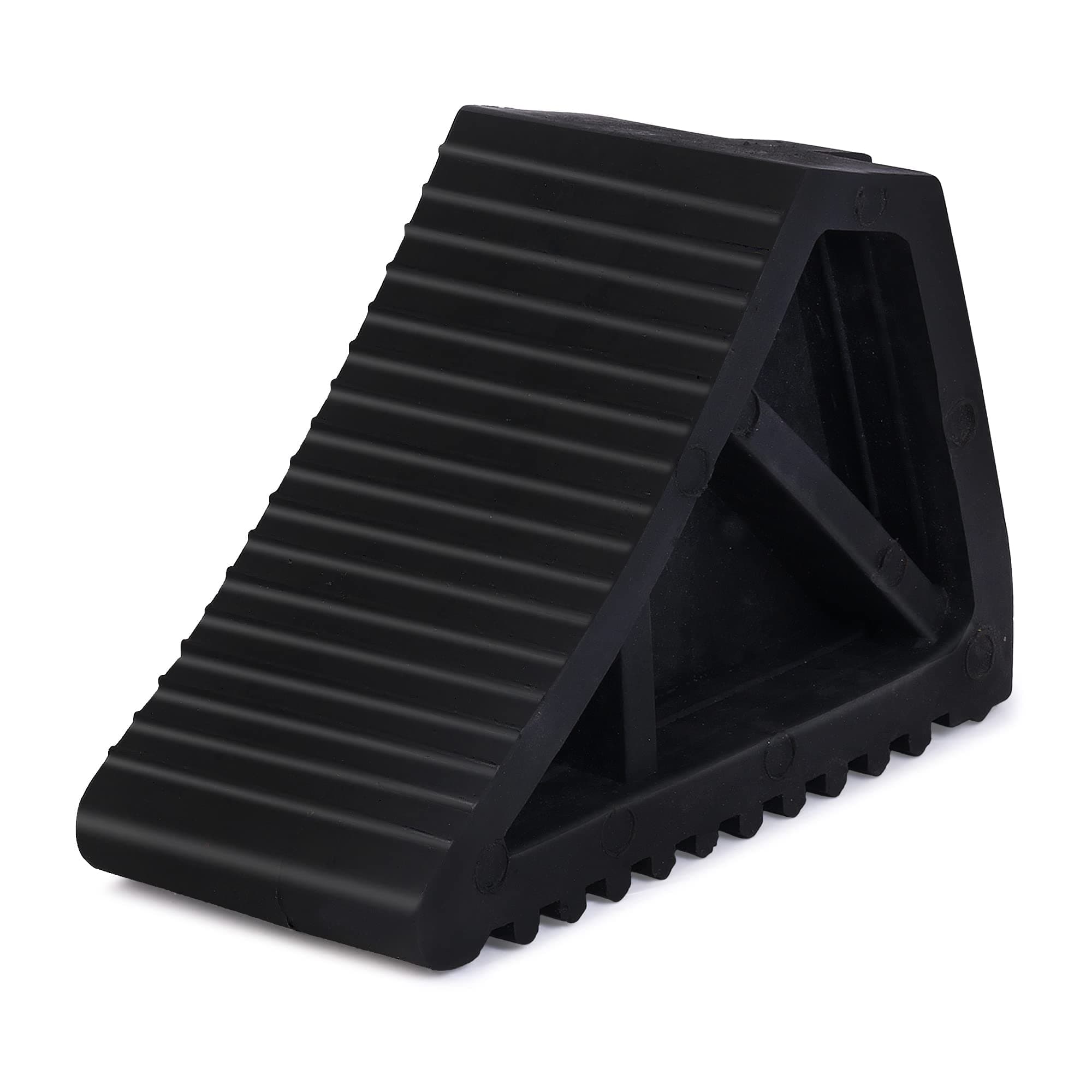 ABS INDUSTRY Heavy Duty Solid Rubber Wheel Chock 3.5kgs Black (29cm x 18cm x 13cm, Pack of 1)