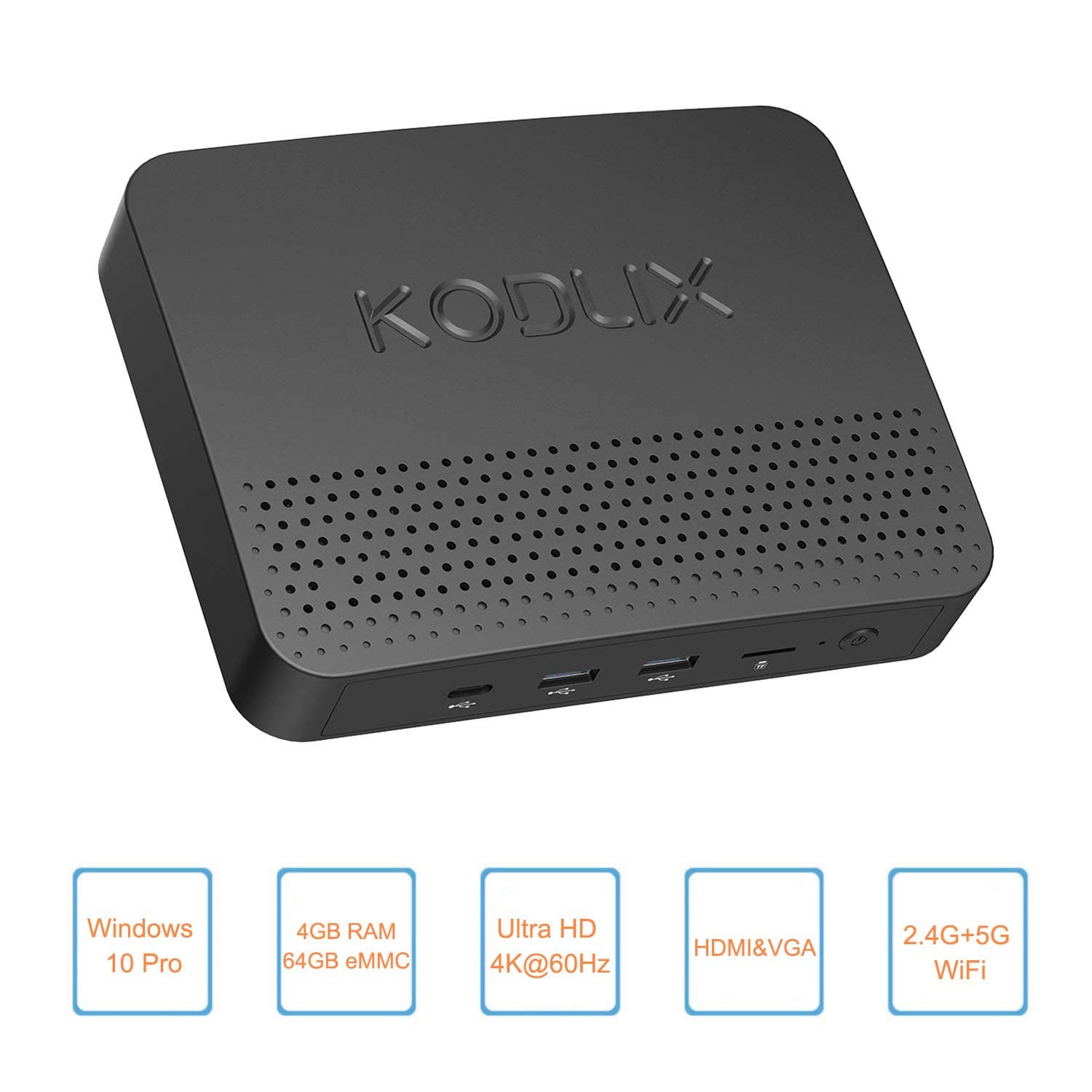 GN41 Fanless Mini PC, 8G RAM 64G eMMC, Celeron N4100 4K@60Hz UHD/Support SSD&HDD/ 2.4G+5.8G WiFi/ 1000M LAN/VGA&HDMI Outputs