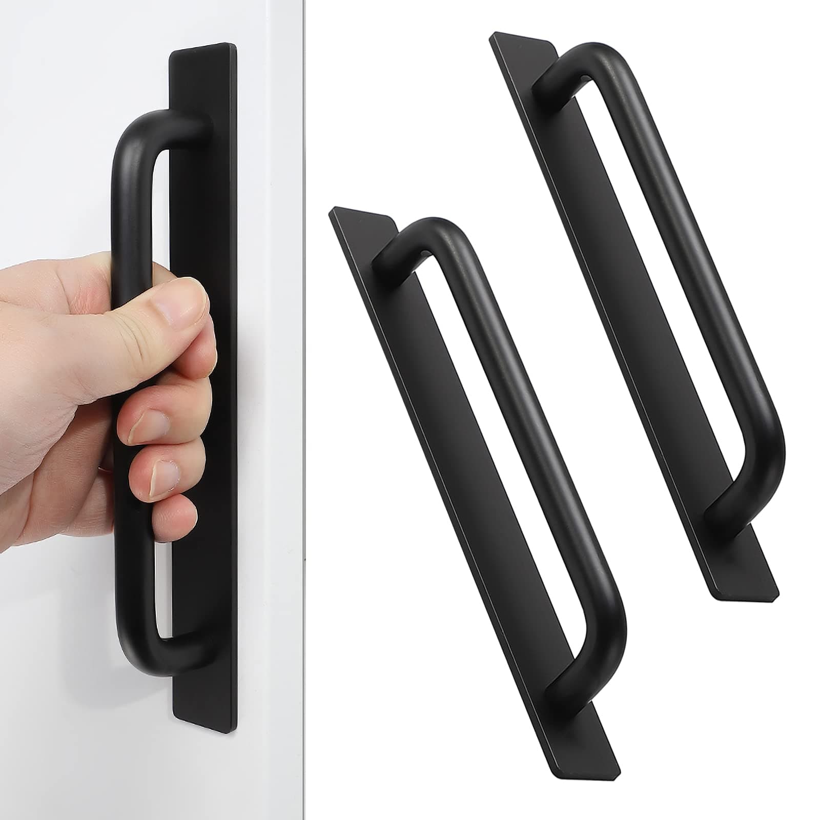 2pcs Aluminum Alloy Self-Stick Push Pull Handles for Cabinet Door Window Drawer (8.35", Black)
