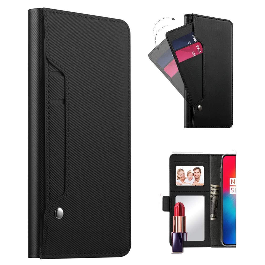 P30 Pro Case Compatible with Huawei P30 Pro Cases Wallet Flip Hawei P30pro Phone Folio Mirror Cover [Credit Card Holder ID Slot] Huwei P 30pro Protective Skin P 30 Pocket Bumper with Kickstand-Black