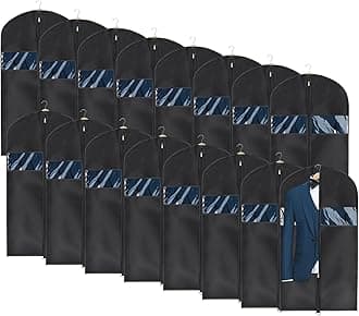 Univivi 16 Pack Suit Garment Bag for Men, 40-Inch Suit Cover Bag Garment Bag for Multiple Suits for Closet Storage with Clear Window for Suit Jacket, Skirt, Shirt and Coat, Black, UN0755