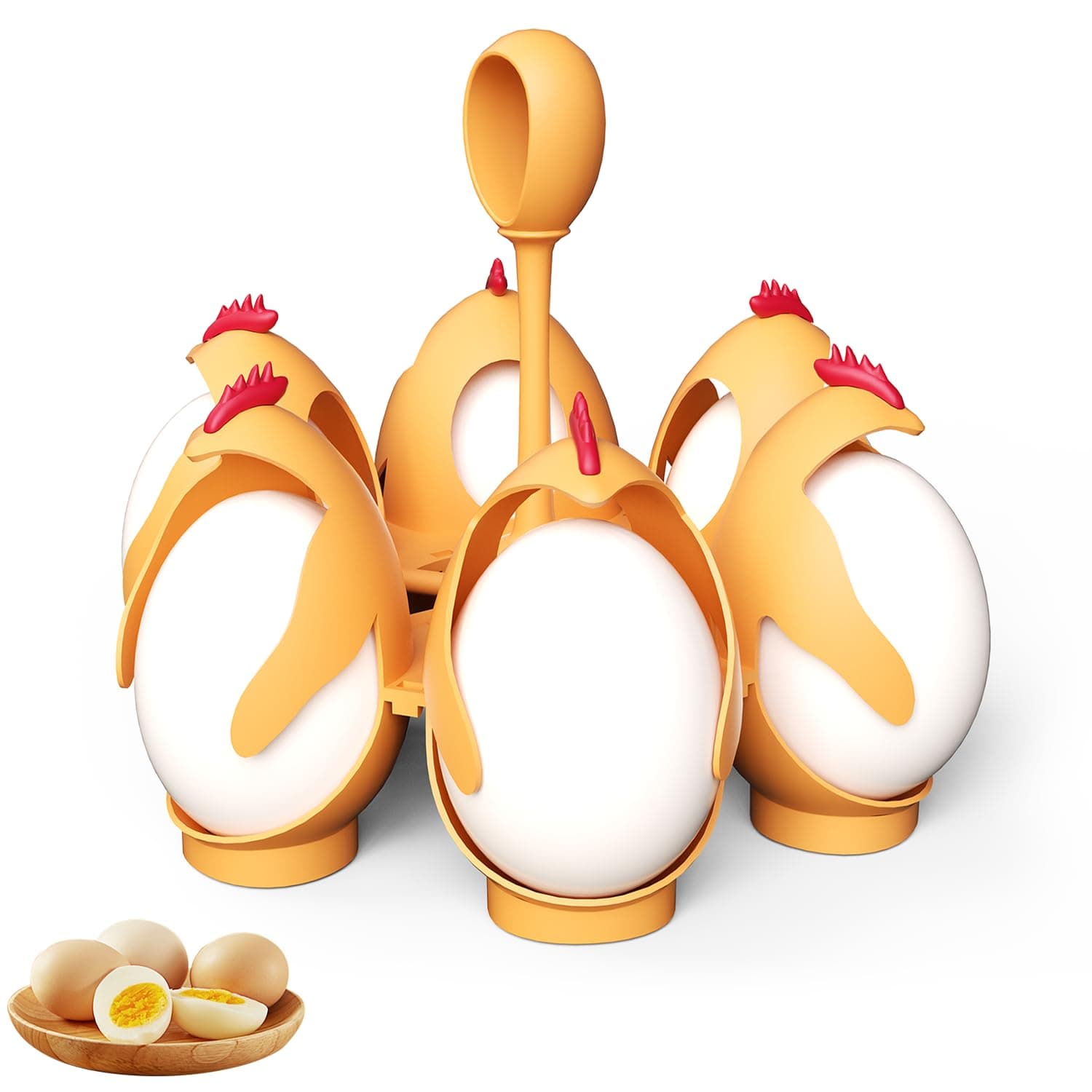 Egg Boiler Machine Egg Poacher Eggies, Egguins 3-In-1 Cook, Store and Serve Egg Holder Egg Steamer, Chickens-Shaped for Making Soft Or Hard Boiled Egg, Hold 6 Eggs Poached Egg Molds for Cooking