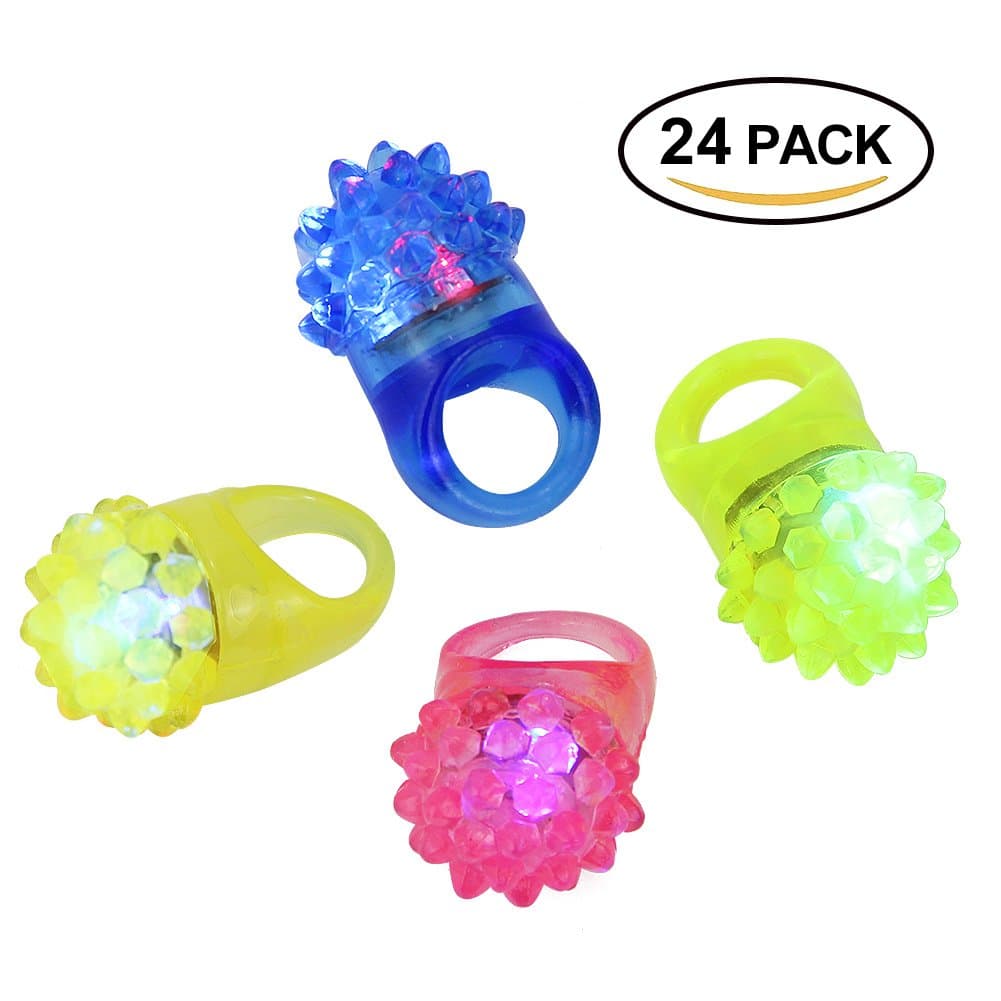 24 Pack Novelty Flashing LED Bumpy Rubber Rings for Party Favors, Zilong Colorful Light Up Toys Glow In The Dark Jelly Rings Finger Toy