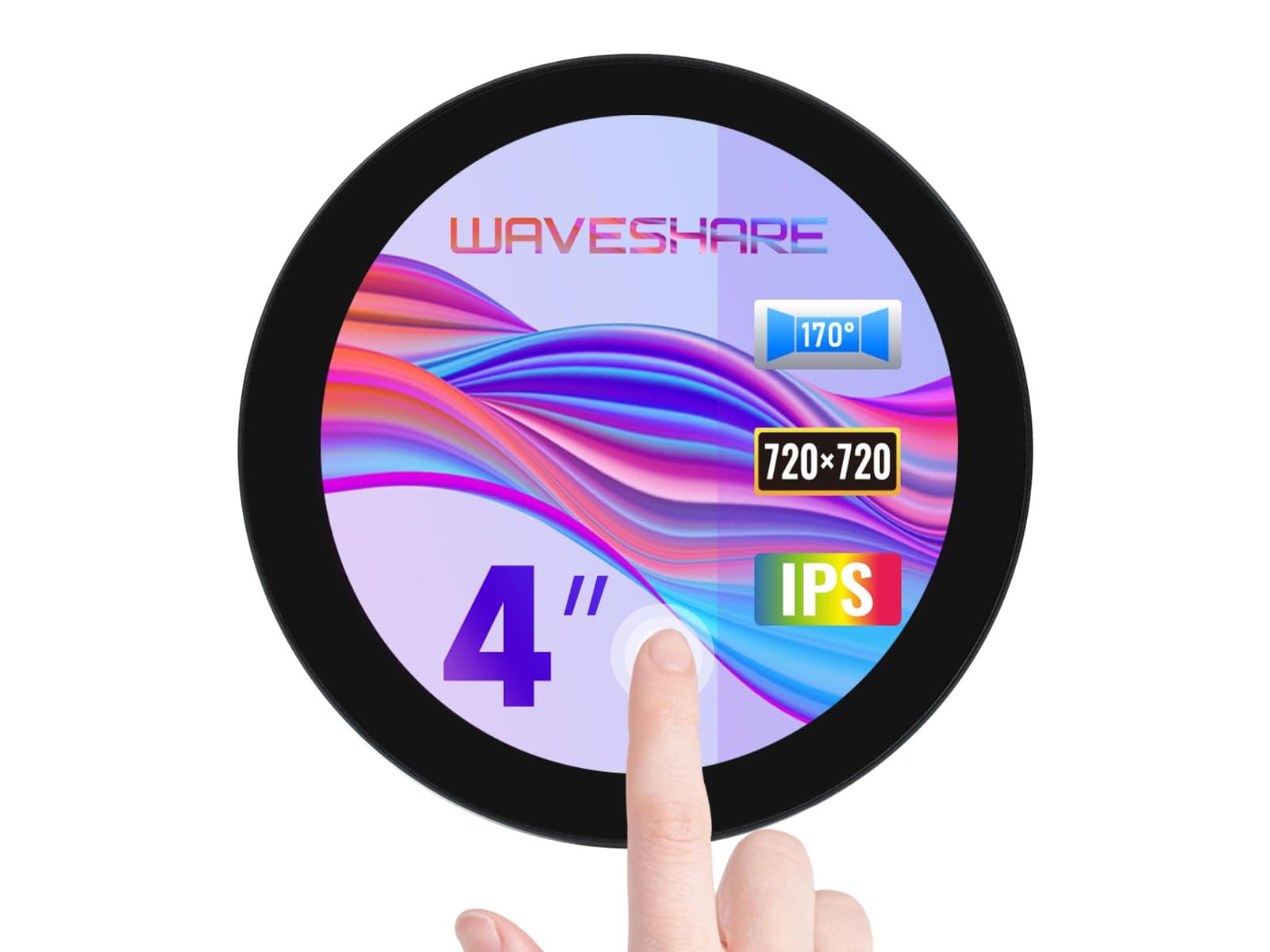 4inch DSI Round Touch Display, 720 × 720 Resolution, IPS, 10-Point Touch, Compatible with Raspberry Pi 5/4B/3B+/3A+, CM3/3+/4, 170° Wide Viewing Angle