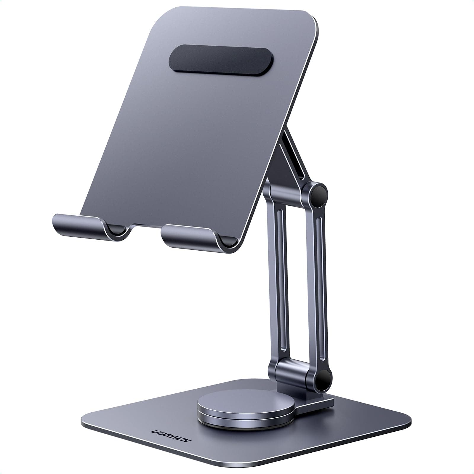 UGREEN iPad 360° Rotating Base Foldable Adjustable Height Angle Aluminum Portable Stand for iPad, Galaxy Tab, Note 6/5, LG, Sony, Nexus, Fire Hd, Kindle and More 4.7-13 Inch (Grey)