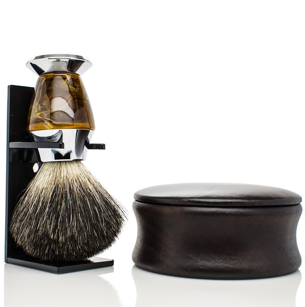 Maison Lambert PERSONALIZED Badger Shaving set - Include a wooden shaving bowl, a badger shaving brush and an organic shaving soap. Please your men with this shaving kit! (Black Badger)