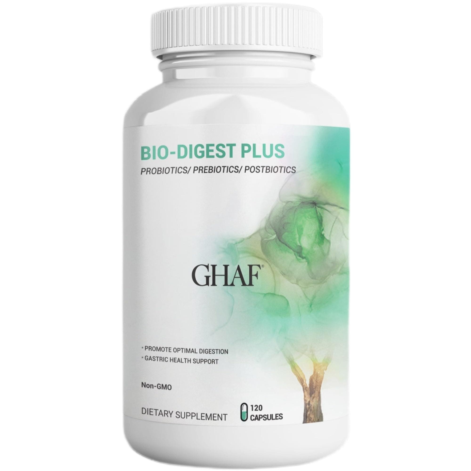 GHAF Bio-Digest Plus Digestive Enzymes - Probiotic Multi Enzyme with Probiotics, Prebiotics and Postbiotics for Bloating Relief for Women and Men - 120 Capsules