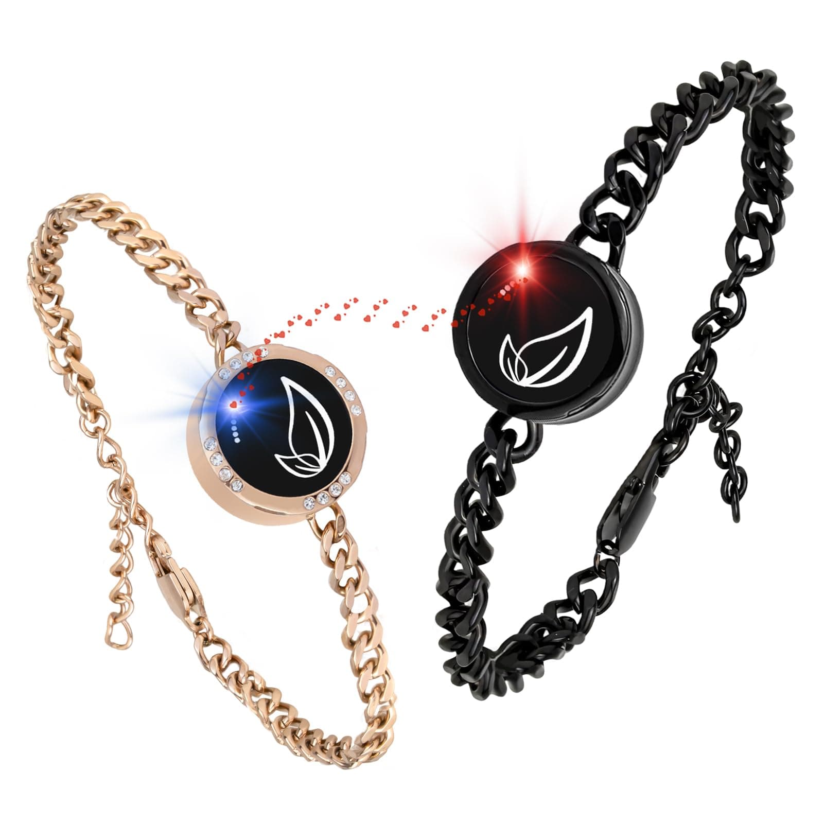 Long Distance Touch Bracelets, Couples Bracelets, Remote Smart Matching Couples Bracelet for Couples Suitable for Long Distance Relationship Girlfriend Boyfriend Xmas Gifts, adjustable, black