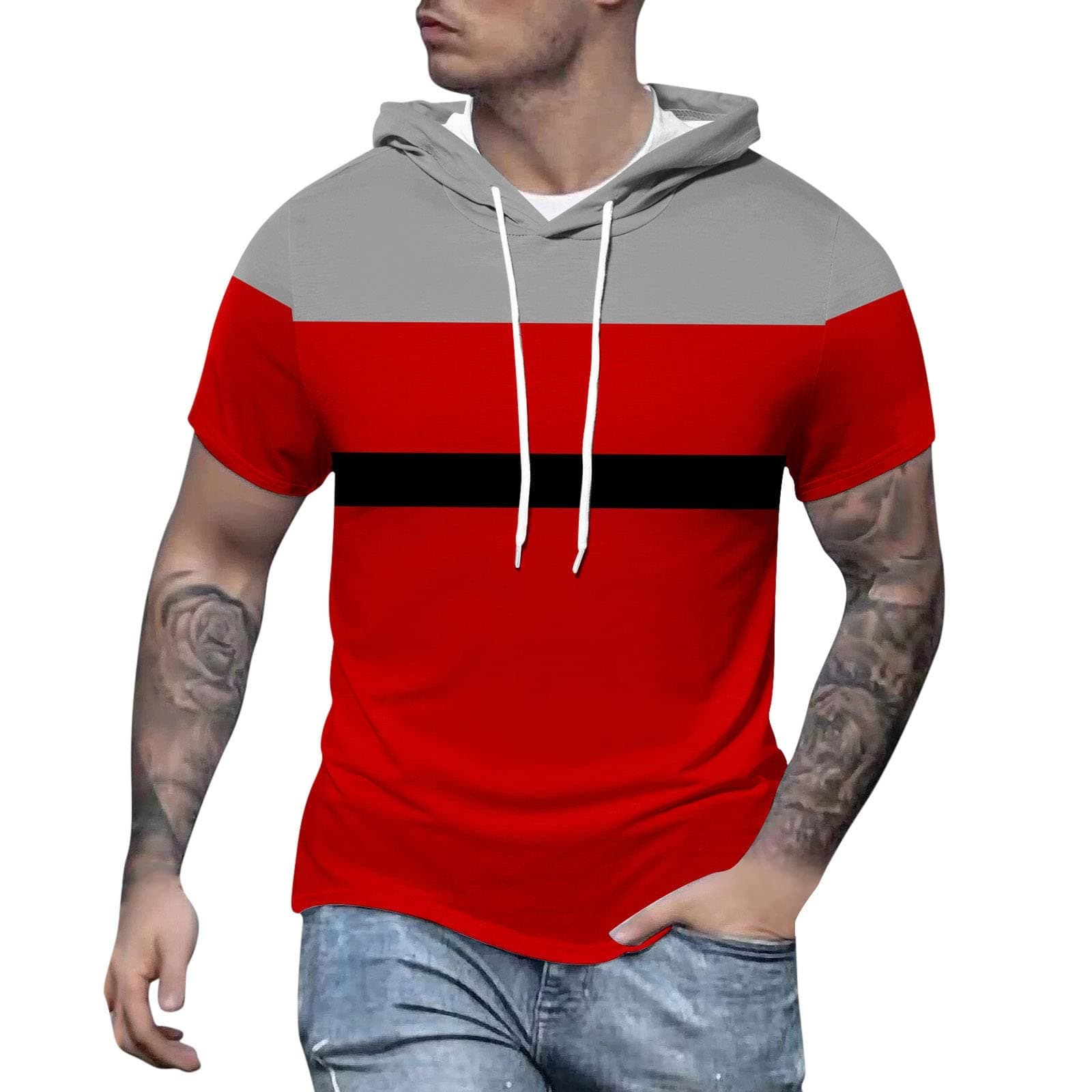 Mens Work T Shirts Tuff Stuff Sweatshirts Patch Work Tops Sale Clearance Pullover Classic Hooded Regular Jumper Loose Comfortable Shirt Running T-Shirt