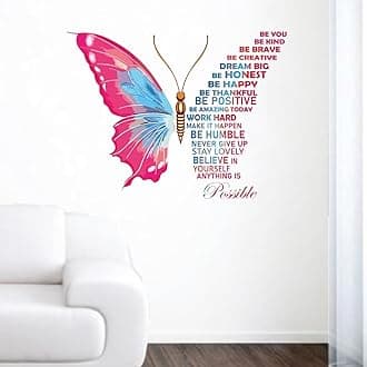 Decal O Decal Vinyl Blue Butterfly with Motivational Quotes ' Wall Stickers (Pack of 1, Pink Butterfly with Life Improvement Positive Quotes), self-adhesive, 90 cm