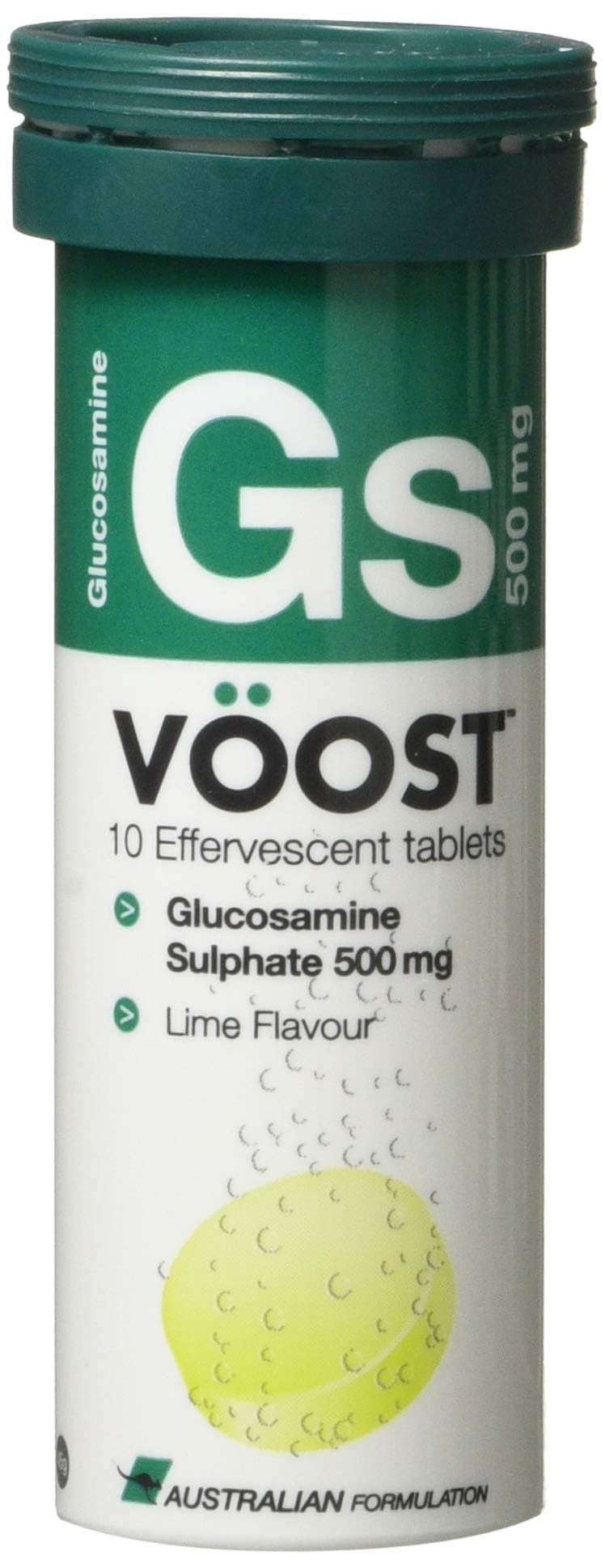 VOOST 500 mg Glucosamine 10 Effervescent Tablets, Lime