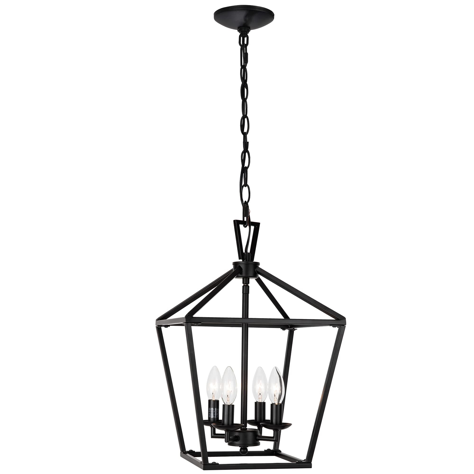 Untrammelife 4-Light Black Lantern Pendant Light, Adjustable Height Square Cage Chandelier 11''W Rustic Hanging Lighting Fixture for Dining Room Kitchen Island Foyer