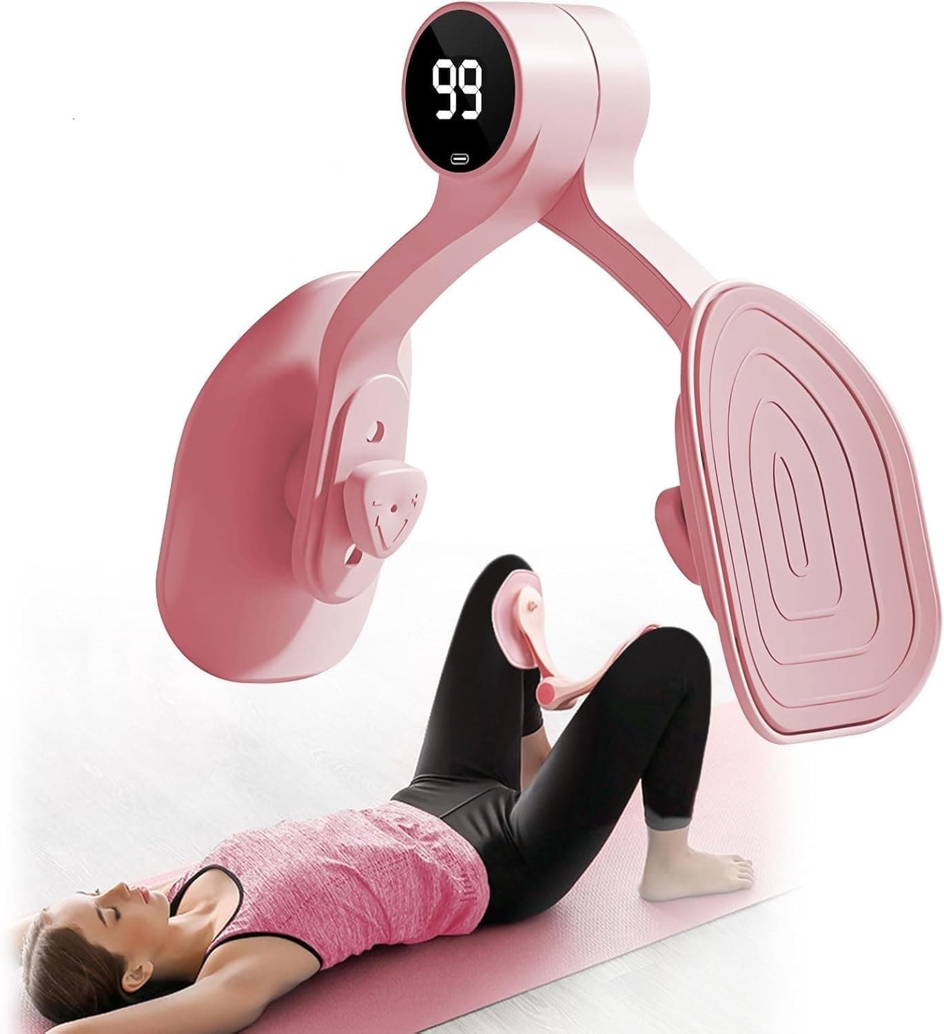 Thigh Master Exerciser, LED Pelvic Floor Exercise Devices, 360° Thigh Master Thigh Exerciser, Inner Thigh Exerciser, Thigh Hip Trainer Kegel Excerciser, with 20lb Resistance Band