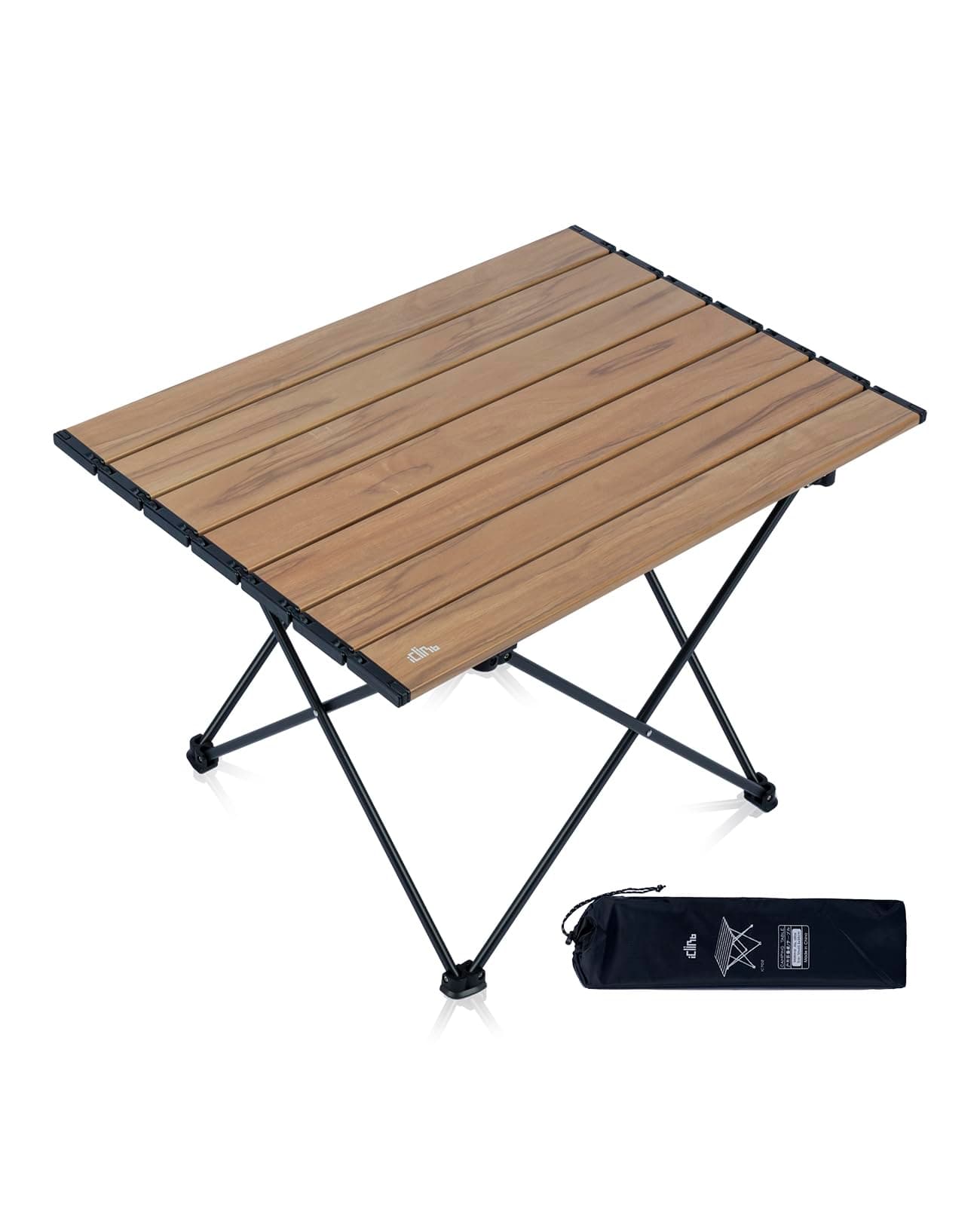 iClimb Ultralight Compact Camping Folding Table with Carry Bag (Nature - L)
