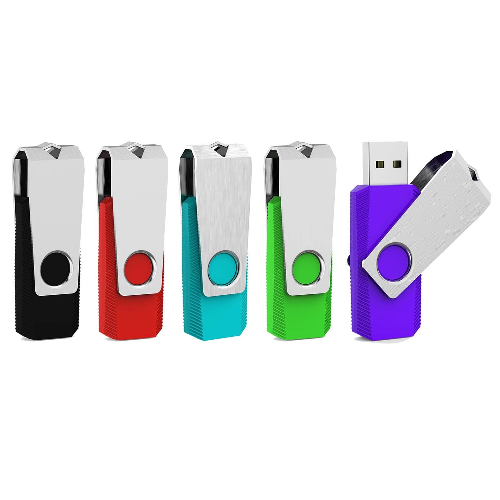 Aiibe 32GB Flash Drive 3.0 5 Pack USB 3.0 Flash Drive 32 GB Thumb Drive Swivel USB Memory Stick USB Drives 3.0 (32G, 5 Mixed Colors: Black Red Cyan Green Purple)