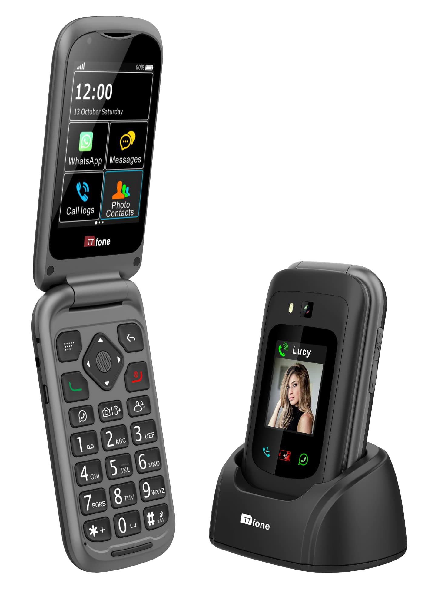 TT970 Whatsapp 4G Touch Screen For Seniors Large Keys Flip Mobile Phone - With 8MP Camera and Compatible Hearing Aids and Emergency Call Button