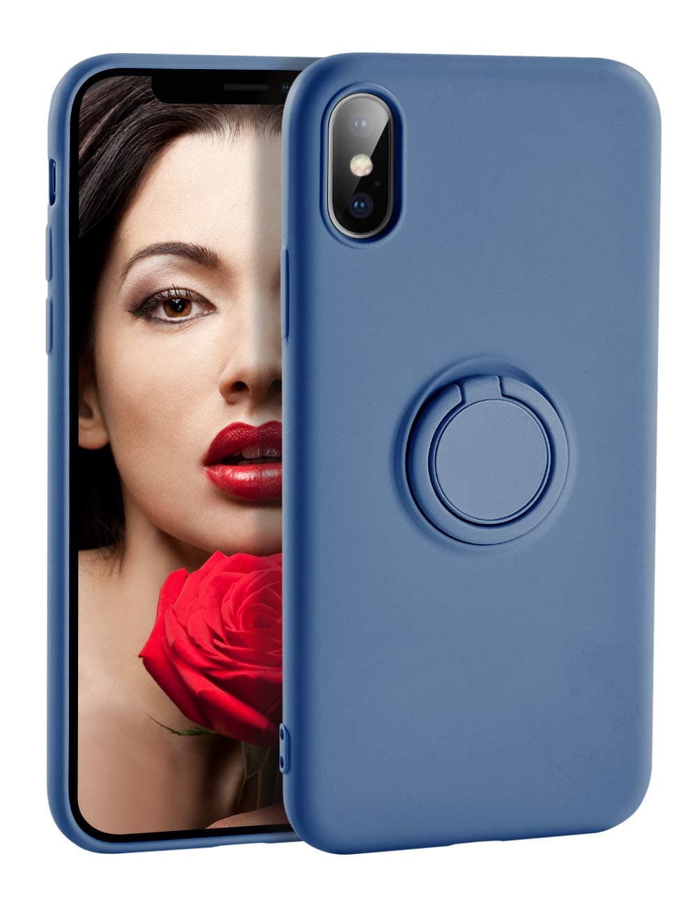 Yoopake iPhone XR Case Silicone, XR Liquid Silicone Case with Ring Holder Kickstand Work with Magnetic Car Mount Shockproof Soft Slim Fit Phone Cover Case for Apple iPhone XR,Blue