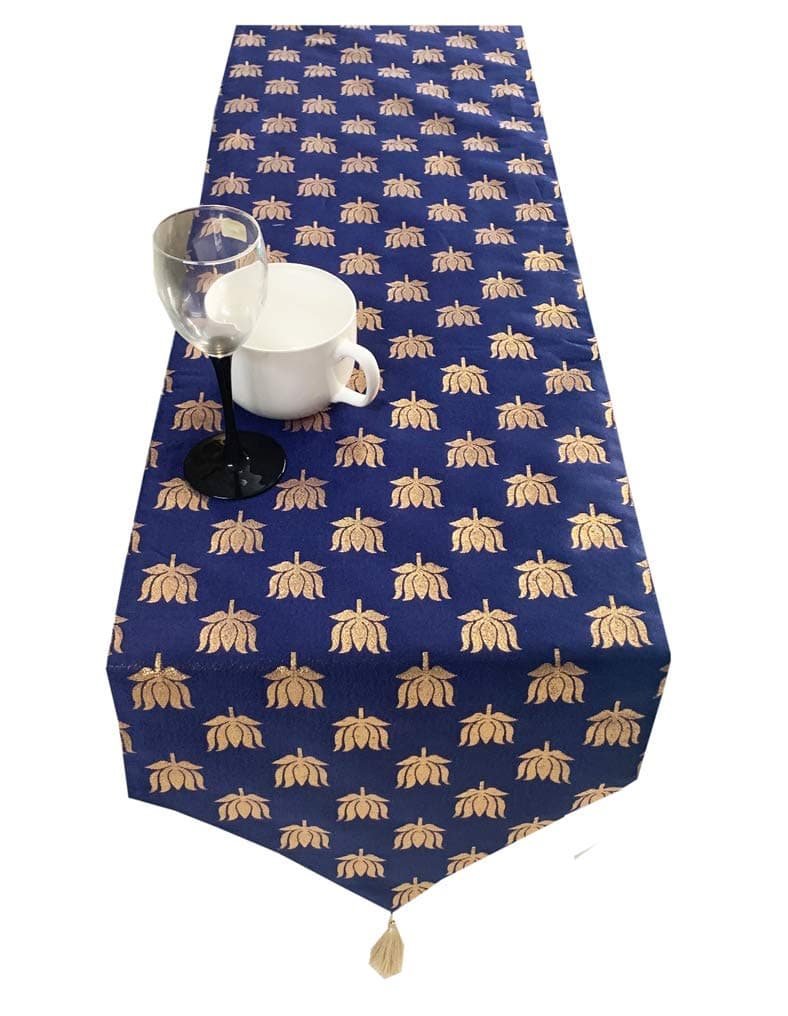 VIREO Dopian Jacquard Silk Table Runner (Blue, 12 X 70 Inch)