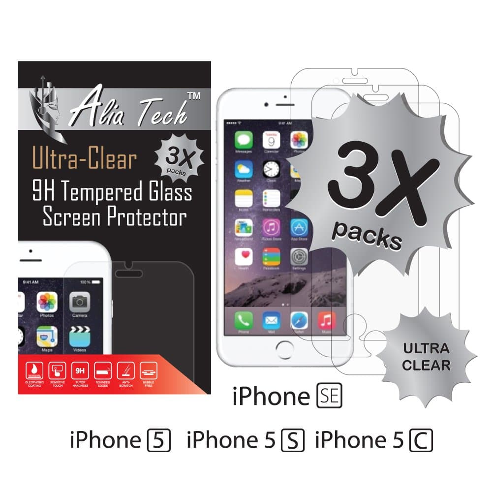 0.3mm HD Tempered Glass Screen Protector for iPhone SE / 5S / 5C / 5 – Clear - 3 Pack