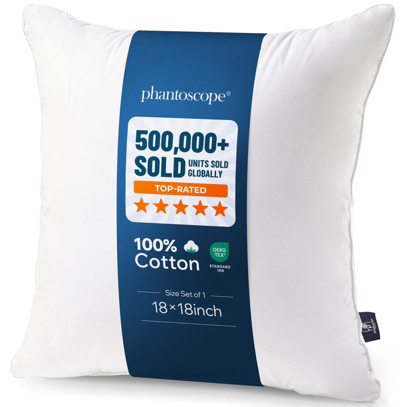 Phantoscope 18x18 Pillow Insert - Throw Pillow Insert with 100% Cotton Cover - 18 Inch Square Form Microfiber Pillow Sham Stuffer - Couch Cushion Pillows, 1 Count (Pack of 1)