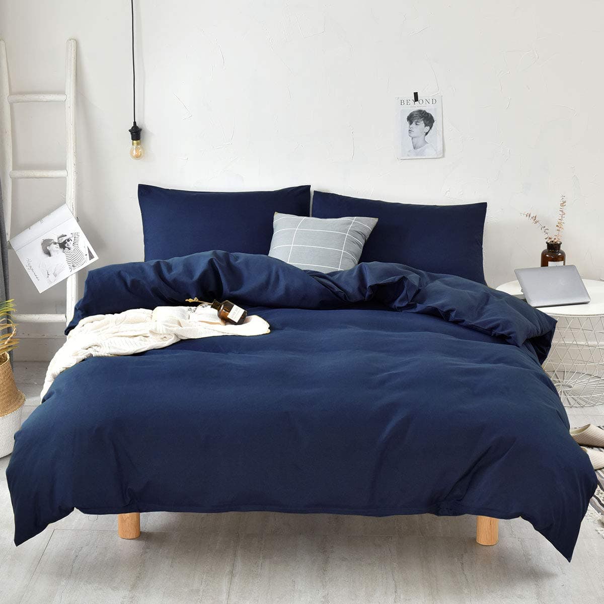 RUIKASI Bedding Sets King Size Bed - 4 Piece Bedding Set Kingsize Bed, Deep Pocket Fitted Sheet and Duvet Cover with Pillow cases, Soft Microfiber Duvet Set with Zipper, Navy Blue