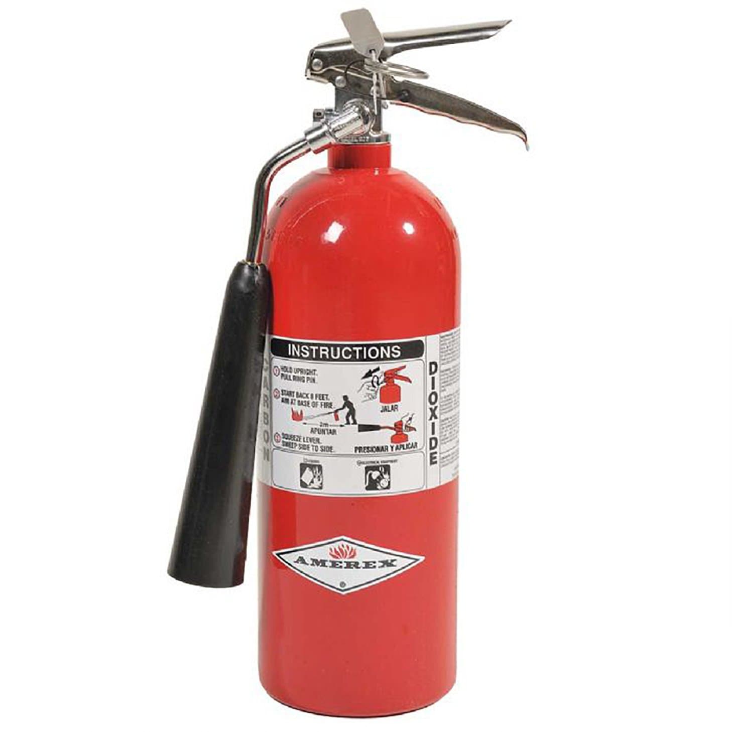 Amerex 322 5lb CO2 Fire Extinguisher with Chrome Plated Brass Valve and Wall Hanger