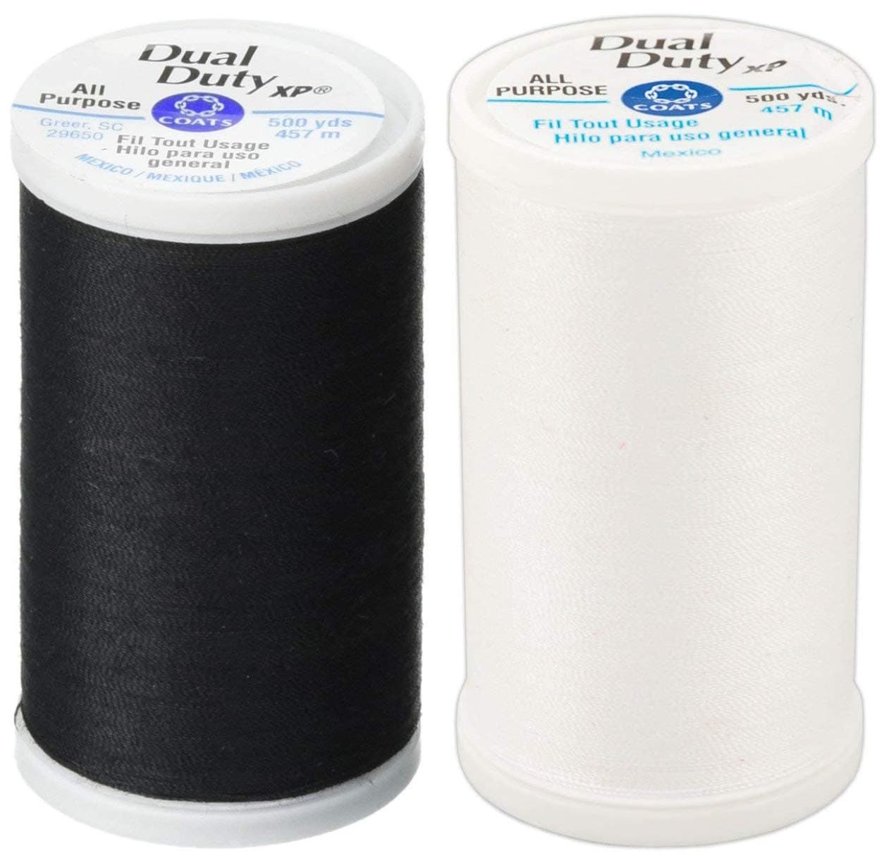 Coats & Clark Inc. Bundle - Dual Duty XP General Purpose Thread, Black + White - One 500 Yard Spool Each