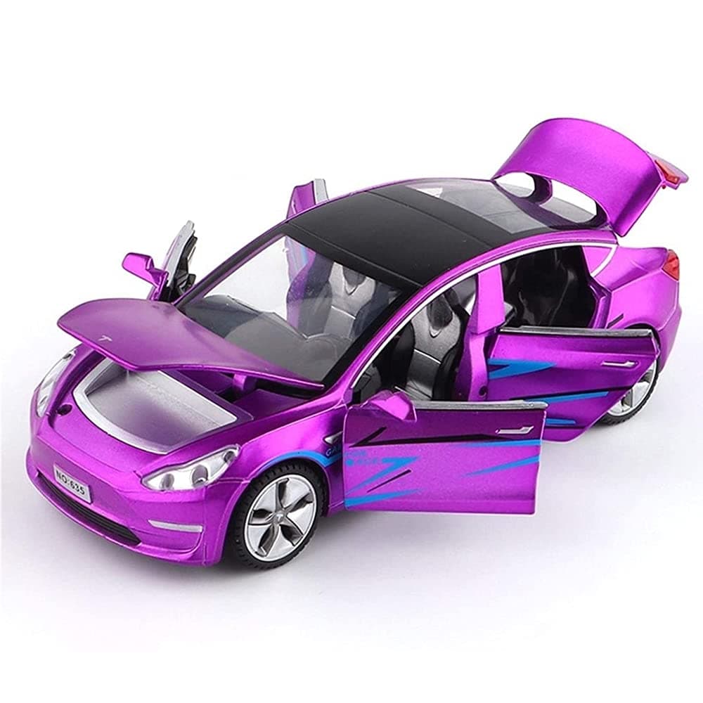 chengchuang 1:32 Scale Model 3 Car Toy Pull Back with Sound and Light, Alloy Diecast Mini Vehicles Toys for Kids Gift or Tesla Car Model Collection Enthusiasts Gift (Dazzling Purple)