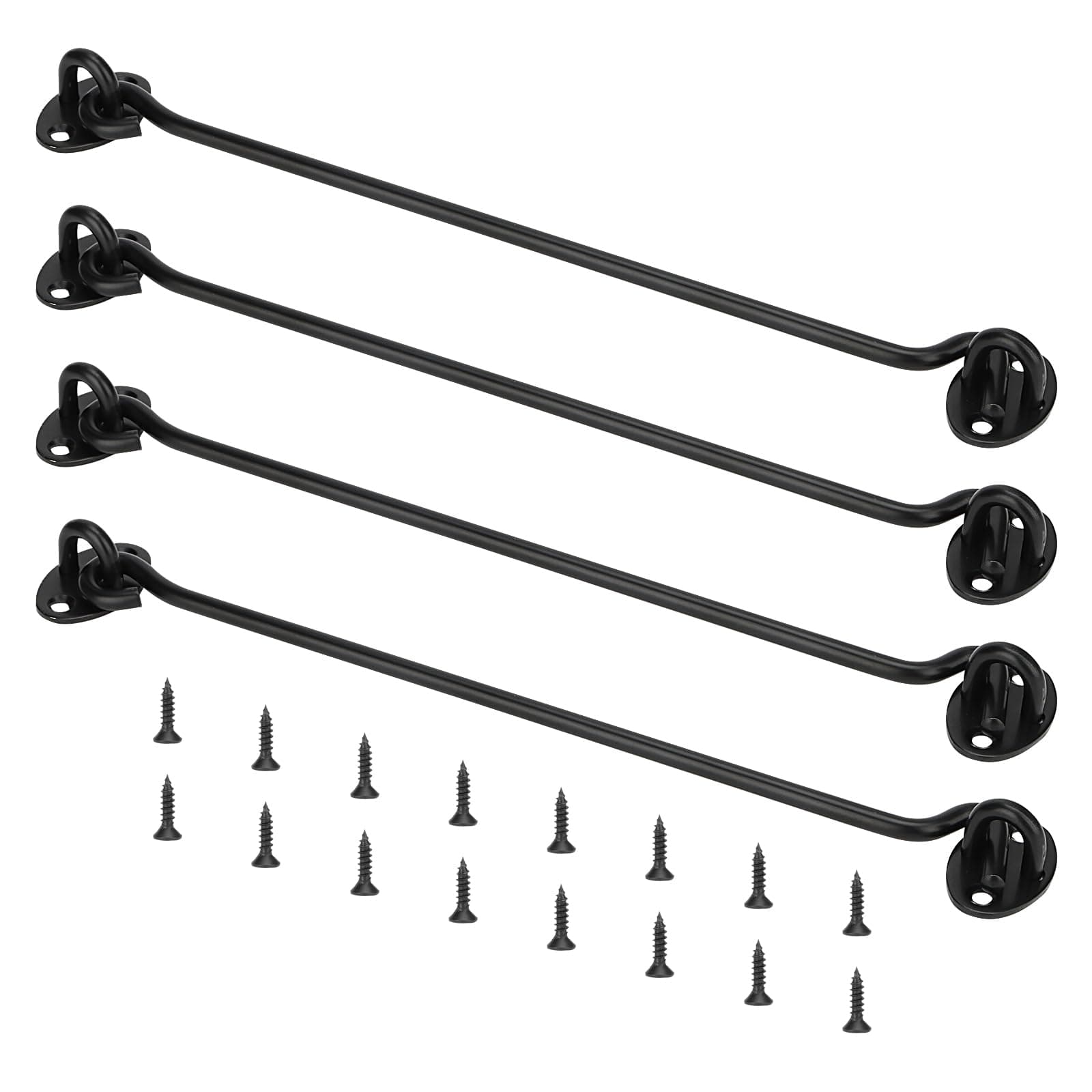 MANCHAP 4 Pack Black Cabin Hook and Eye Latch, Stainless Steel Door Hook and Eye Catch, Gate Latch with Screws for Window, Shed, Closet