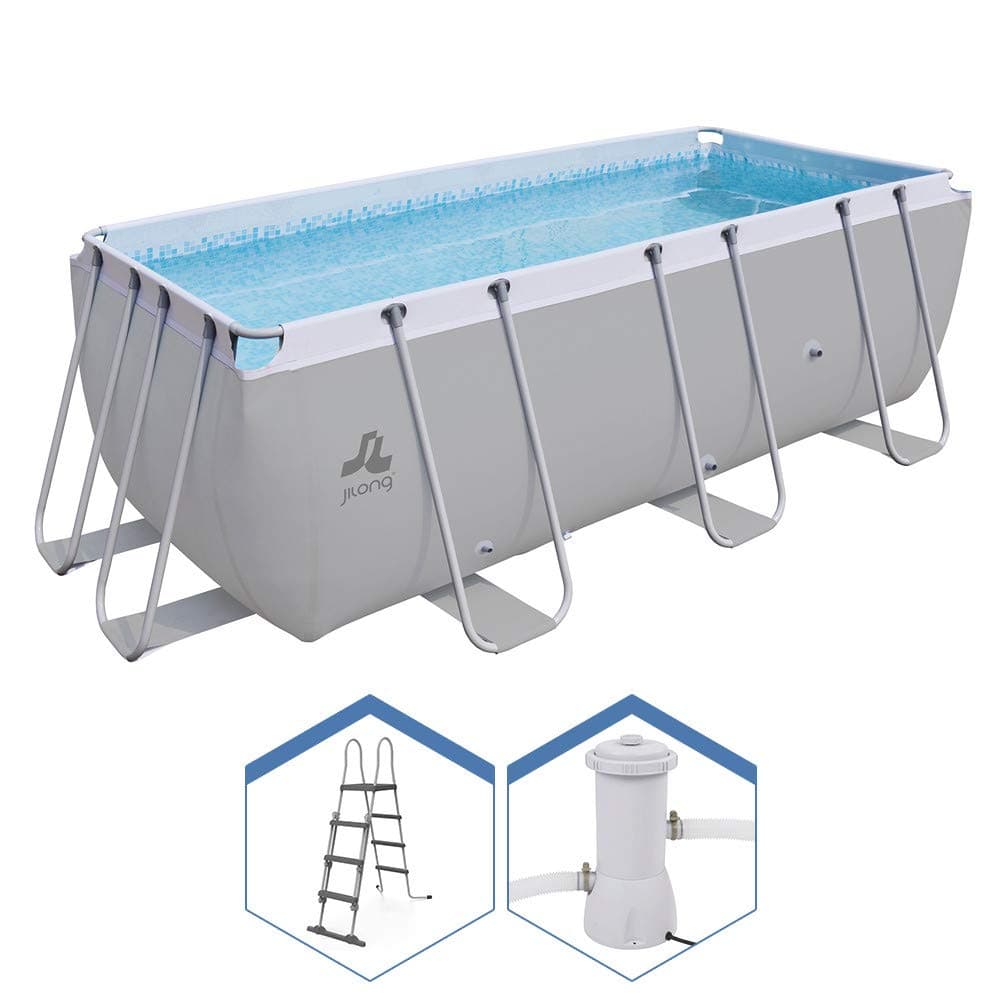 Jilong Square Pool with Frame 400x200x99 cm grey