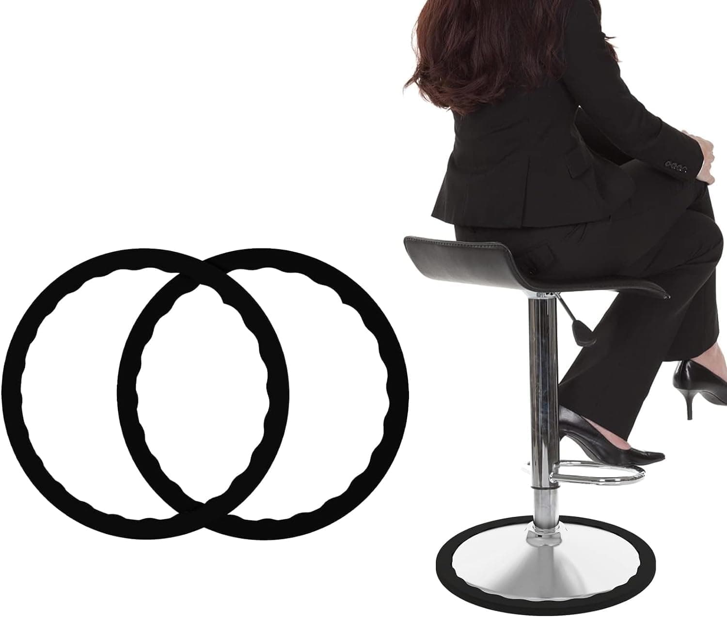 2 Pack Bar Stools Leg Protectors Ring, Non Slip Silicone Chair Leg Floor Protector, Pads Bottom Protect Wooden Floor No Scratches No Noise Anti-Slip, Stretchable (2pcs Black for 14.5"-16.5")