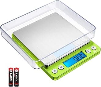 AMIR (Upgradaed) Digital Kitchen Scale, 500g-0.01g Mini Pocket Jewelry Scale, Cooking Food Scale with Backlit LCD Display, 2 Trays, 6 Units, Auto Off, Tare, Stainless Steel (Battery Included)